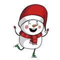 Cute snowman in santa`s hat. on white Royalty Free Stock Photo